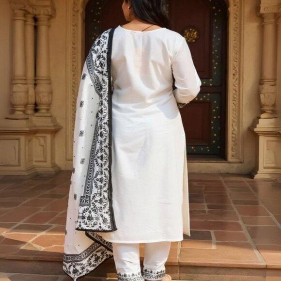 Shivansh Creations White Embroidered Kurta Set with Trousers & Dupatta – S–2XL - Picture 4 of 7